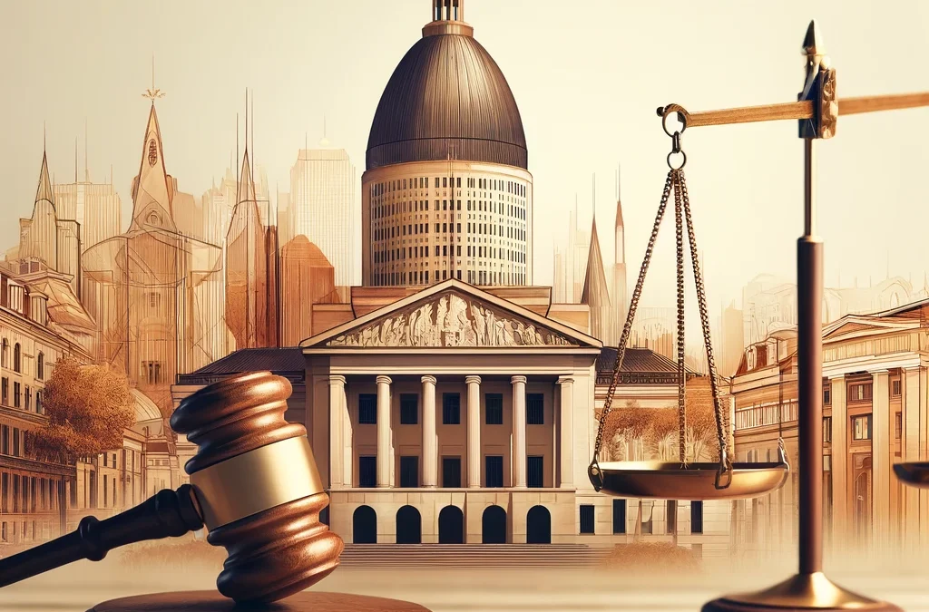 A modern and fresh symbolic photograph depicting legal guidance in Louisiana without people The image shows legal symbols like a gavel and scales of